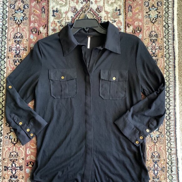 Poof Women's Black Button Down Shirt💕 Medium Back Sheer - Picture 5 of 16